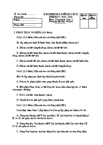 Đề kiểm tra giữa học kì II năm học 2023-2024 môn Công nghệ Lớp 4