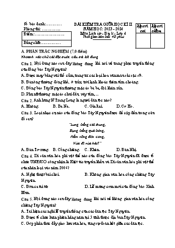 Đề kiểm tra giữa học kì II năm học 2023-2024 môn Lịch sử & Địa lí Lớp 4