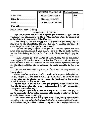 Đề kiểm tra học kì 1 môn Tiếng Việt 5 năm học 2024-2025