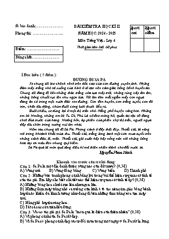 Đề kiểm tra học kì 2 năm học 2024-2025 môn Tiếng Việt Lớp 4