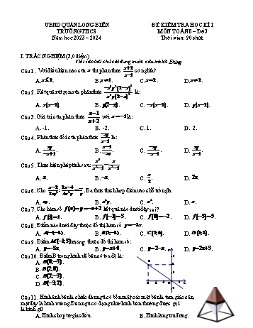 Đề kiểm tra học kì I năm học 2023-2024 môn Toán 8 (Có đáp án)