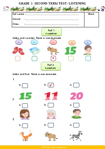 Đề kiểm tra học kì II môn Tiếng Anh 2
