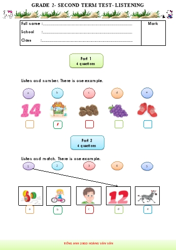 Đề kiểm tra học kì II môn Tiếng Anh Khối 2
