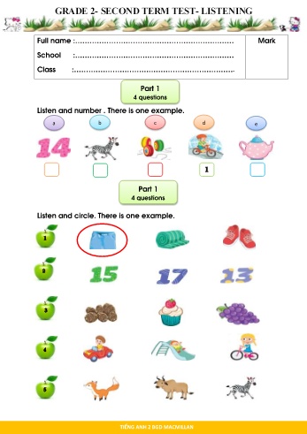 Đề kiểm tra học kì II môn Tiếng Anh Lớp 2