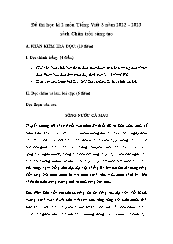 Đề kiểm tra học kì II môn Tiếng Việt 3 năm 2022-2023 (Có đáp án)