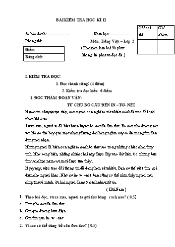 Đề kiểm tra học kì II môn Tiếng Việt Lớp 2