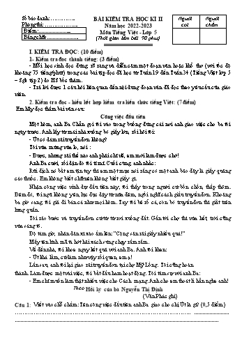 Đề kiểm tra học kì II môn Tiếng Việt + Toán Lớp 5 năm học 2022-2023 (Có đáp án)