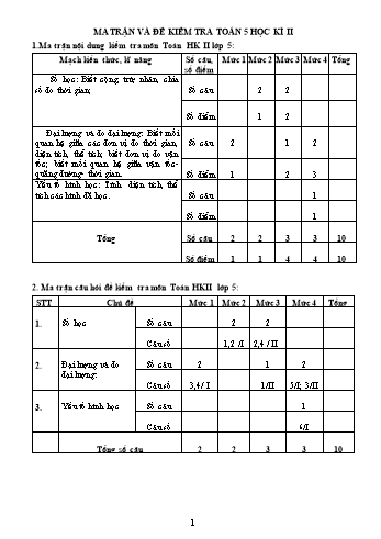 Đề kiểm tra học kì II môn Toán Lớp 5 - Trường Tiểu học Hiệp Hòa (Có đáp án + Ma trận)