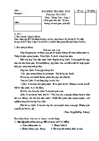 Đề kiểm tra học kì II năm học 2022-2023 môn Tiếng Việt Lớp 2 (Có đáp án)