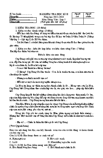 Đề kiểm tra học kì II năm học 2022-2023 môn Tiếng Việt Lớp 5 (Có đáp án)