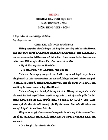 Đề kiểm tra học kì II năm học 2023-2024 môn Tiếng Việt 4