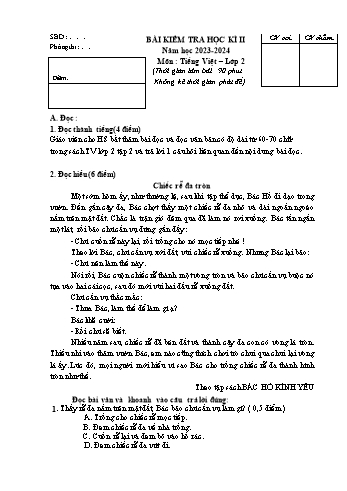 Đề kiểm tra học kì II năm học 2023-2024 môn Tiếng Việt Lớp 2 (Có đáp án)