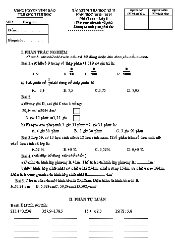 Đề kiểm tra học kì II năm học 2023-2024 môn Toán Lớp 5 (Có đáp án)