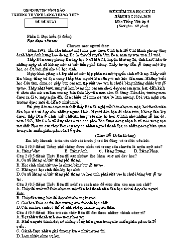 Đề kiểm tra học kì II năm học 2024-2025 môn Tiếng Việt 5 - Trường Tiểu học Vĩnh Long Thắng Thủy (Có đáp án)