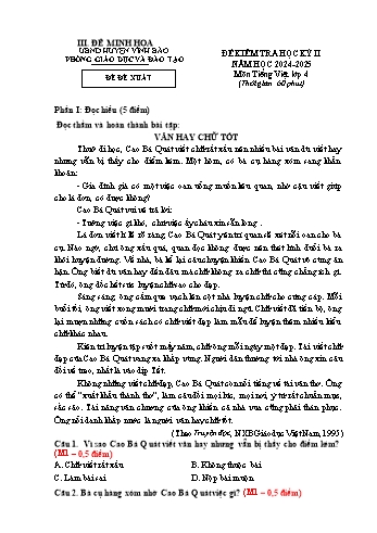 Đề kiểm tra học kì II năm học 2024-2025 môn Tiếng Việt Lớp 4 (Có đáp án)