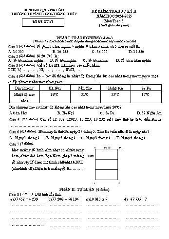 Đề kiểm tra học kì II năm học 2024-2025 môn Toán Lớp 3 - Trường Tiểu học Vĩnh Long Thắng Thủy (Có đáp án)