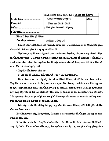 Đề kiểm tra học kỳ 1 môn Tiếng Việt Lớp 5 năm học 2024-2025
