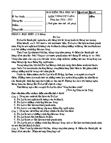 Đề kiểm tra học kỳ I môn Tiếng Việt Lớp 5 năm học 2024-2025