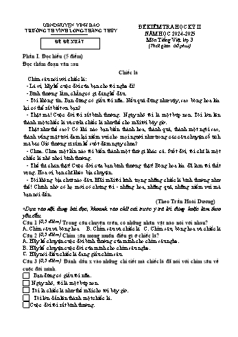 Đề kiểm tra học kỳ I năm học 2024-2025 môn Tiếng Việt Lớp 3 - Trường Tiểu học Vĩnh Long Thắng Thủy (Có đáp án)
