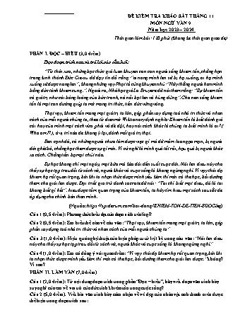 Đề kiểm tra khảo sát tháng 11 môn Ngữ văn 9 năm học 2023-2024 - Trường THCS Chu Văn An (Có đáp án)