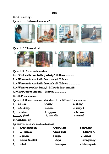 Đề kiểm tra môn Tiếng Anh Lớp 4 (Có đáp án)