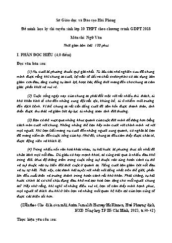 Đề minh họa kỳ thi tuyển sinh 10 THPT theo chương trình GDPT 2018 môn Ngữ Văn