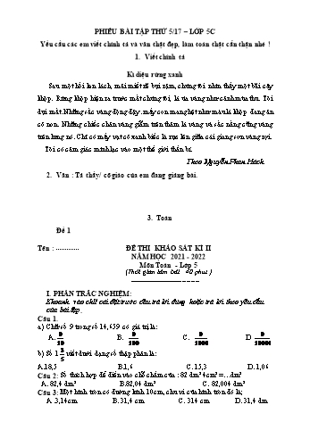 Đề ôn tập cuối học kì II môn Toán Lớp 5