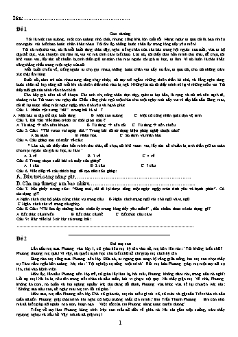 Đề ôn tập đọc hiểu môn Tiếng Việt Lớp 5
