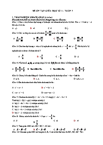 Đề ôn tập giữa học kì II môn Toán 7 (Có đáp án) - Nguyễn Thị Phương Nghĩa