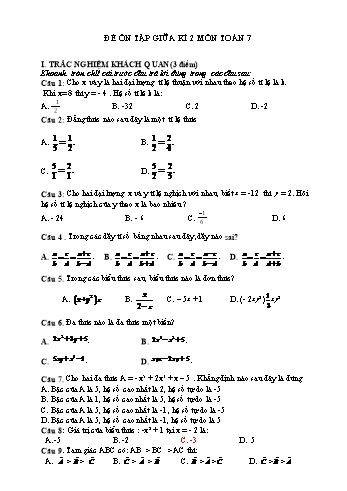 Đề ôn tập giữa học kì II môn Toán 7 (Có đáp án) - Phạm Việt Dũng