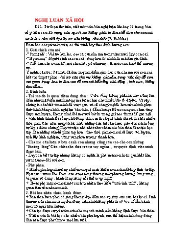 Đề ôn tập học sinh giỏi Ngữ văn 6 - Chủ đề: Nghị luận xã hội (Có đáp án)