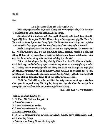 Đề ôn tập kỳ I môn Tiếng Việt Lớp 4 - Bài đọc: Luyện cho tằm tự dệt chân tơ