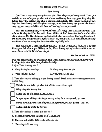 Đề ôn tập môn Tiếng Việt Lớp 3 - Tuần 31