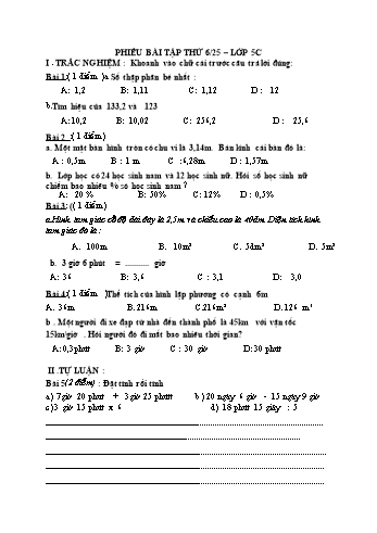 Đề ôn tập môn Tiếng Việt + Toán Lớp 5