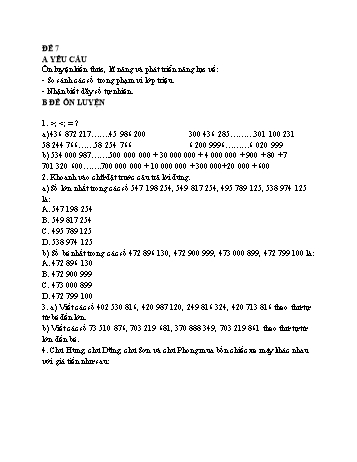 Đề ôn tập môn Toán Khối 4 - Học kì I