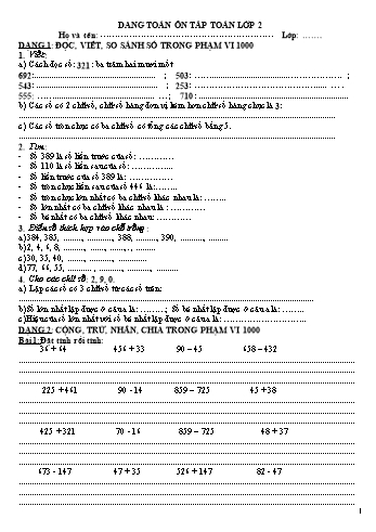 Đề ôn tập môn Toán Lớp 2