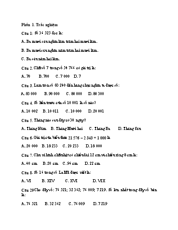 Đề ôn tập môn Toán Lớp 3