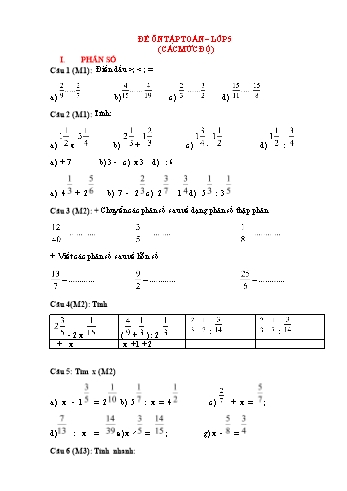 Đề ôn tập môn Toán Lớp 5