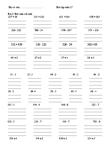 Đề ôn tập môn Toán + Tiếng Việt Lớp 3 - Tuần 17