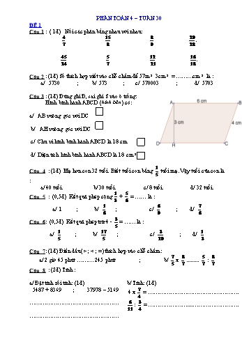 Đề ôn tập môn Toán + Tiếng Việt Lớp 4 - Tuần 28