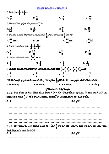 Đề ôn tập môn Toán + Tiếng Việt Lớp 4 - Tuần 29