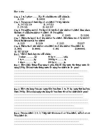 Đề ôn tập môn Toán + Tiếng Việt Lớp 4 - Tuần 8