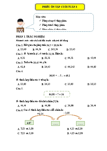 Đề ôn tập môn Toán + Tiếng Việt Lớp 5 - Tuần 8