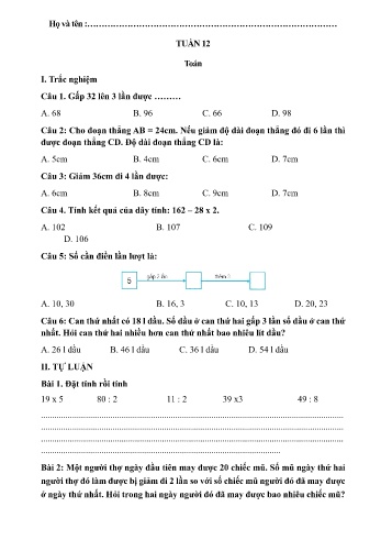 Đề ôn tập môn Toán + Tiếng Việt + Tiếng Anh Lớp 3 - Tuần 12