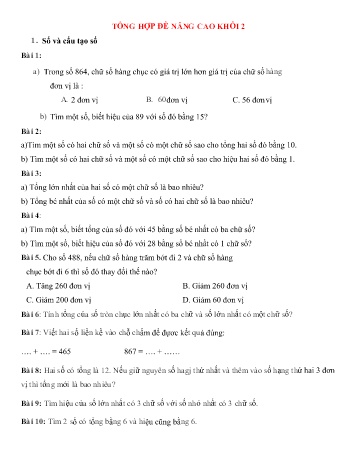 Đề ôn tập nâng cao môn Toán Lớp 2