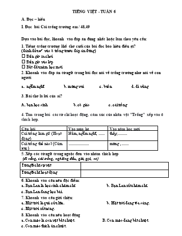 Đề ôn tập Tiếng Việt Lớp 2 - Tuần 6