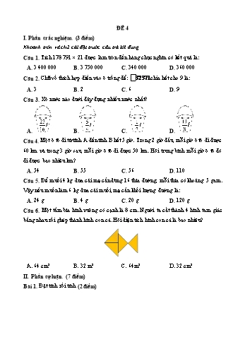 Đề ôn tập Toán Khối 4 - Học kì II