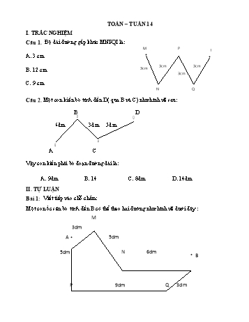 Đề ôn tập Toán Lớp 2 - Tuần 14