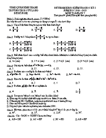 Đề tham khảo kiểm tra học kì II năm học 2024-2025 môn Toán 7 - Trường THCS Cửu Long (Có đáp án)