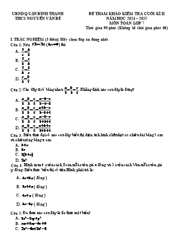 Đề tham khảo kiểm tra học kì II năm học 2024-2025 môn Toán 7 - Trường THCS Nguyễn Văn Bé (Có đáp án)
